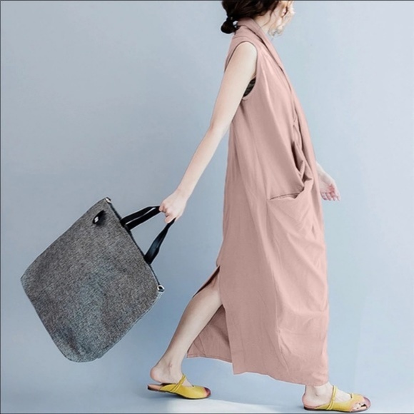 100% cotton V neck faux wrap maxi dress - Picture 2 of 3